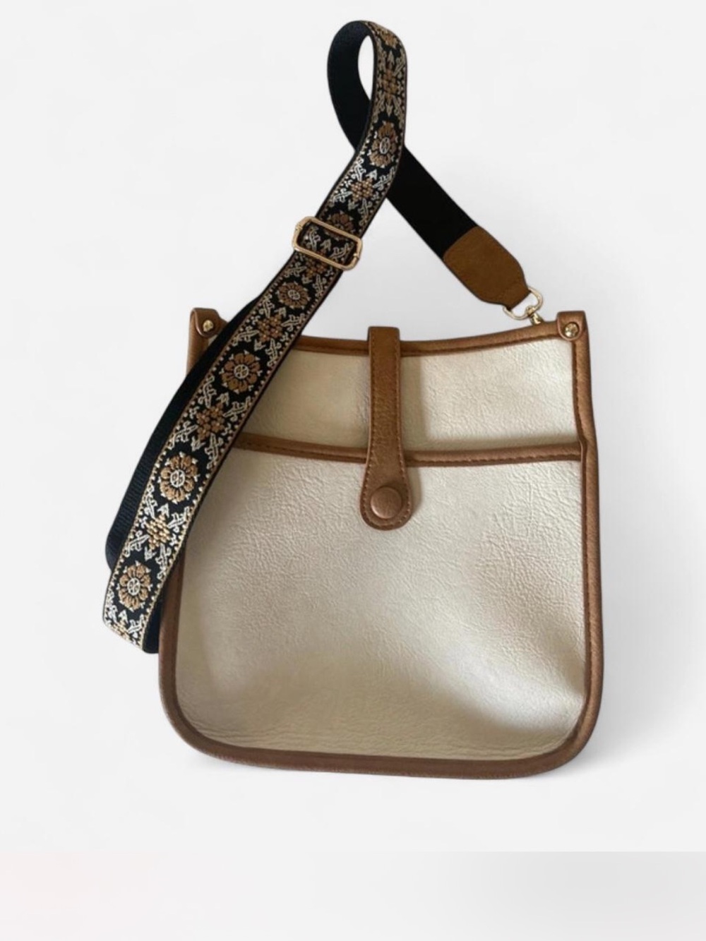 Montana West Cream and Brown Crossbody with Decorative Woven Strap